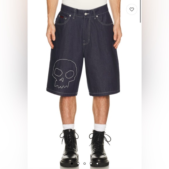 Pleasures x Zero Skateboards Skull Jorts in Denim // Size 34